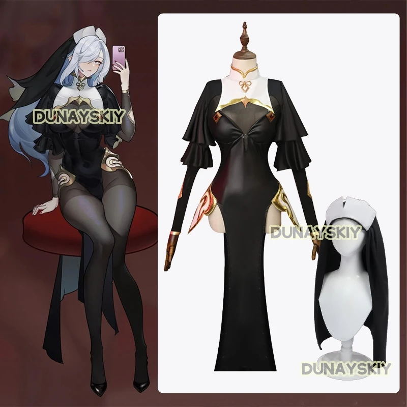 

Shenhe Nun Cosplay Costume Sexy Women Uniform Black Bodysuit Game Genshin Impact Role-playing Clothing Anime Party Costumes-S67