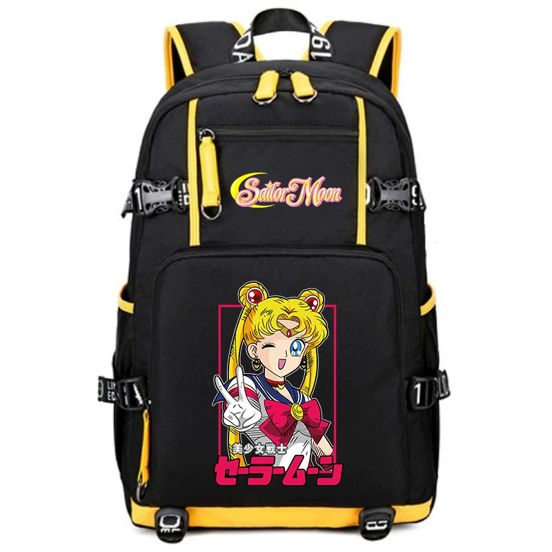 セーラームーンプリント学生バックパック大容量スクールバッグ女の子用カジュアル軽量旅行リュックサック