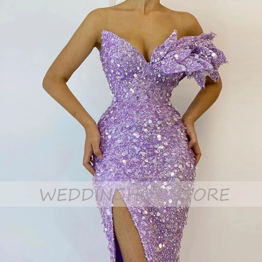 Purple Evening Dresses Long Luxury 2023 V-Neck Sequin Side Split Mermaid Formal Party Dress Sparkle Elegant Sexy Celebrity Gowns