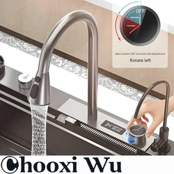 CHOOXIWU-A multifunctional pull-out faucet suitable for the kitchen, digital display kitchen sink faucet