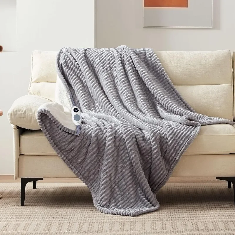 Heated Throw Blanket, Soft Flannel Sherpa Electric Throw with 6 Heating Levels & 2-10 Hours Auto Shut Off, Fast Heating