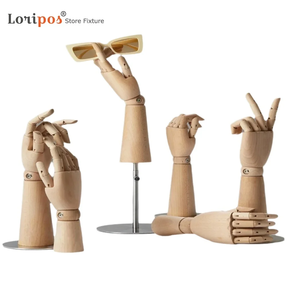 

Solid Wood Jewelry Hand Display Stand Ring Display Pedestal Necklace Display Rack Articulated Jewelry-Specific Props