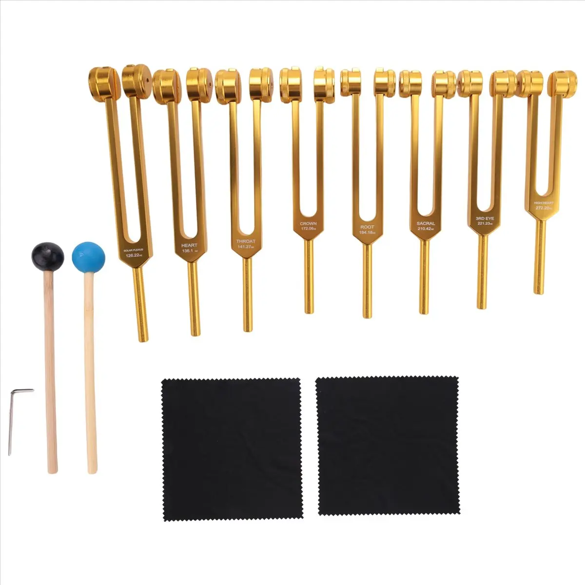 [828 Sale] Tuning Fork, 7 Chakras+1 Soul Purpose Weighted Tuning Forks,Aluminum Alloy Instrument 126.22-141.27 Hz Etc.Golden