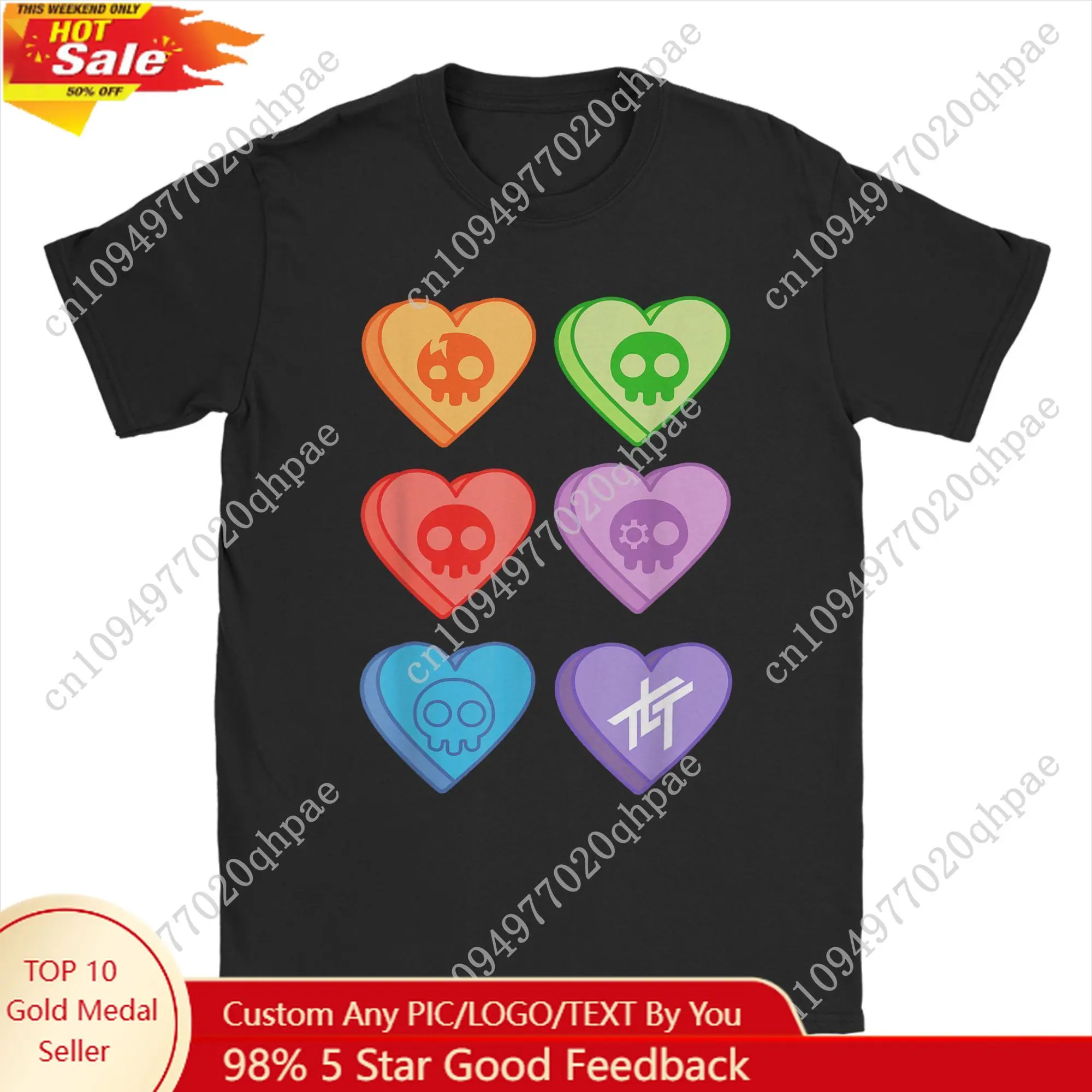

Men The Living Tombstone Candy Hearts T Shirts Rock Cotton merch Hipster Short Sleeve Round Collar Tees Graphic Printed T-Shirts