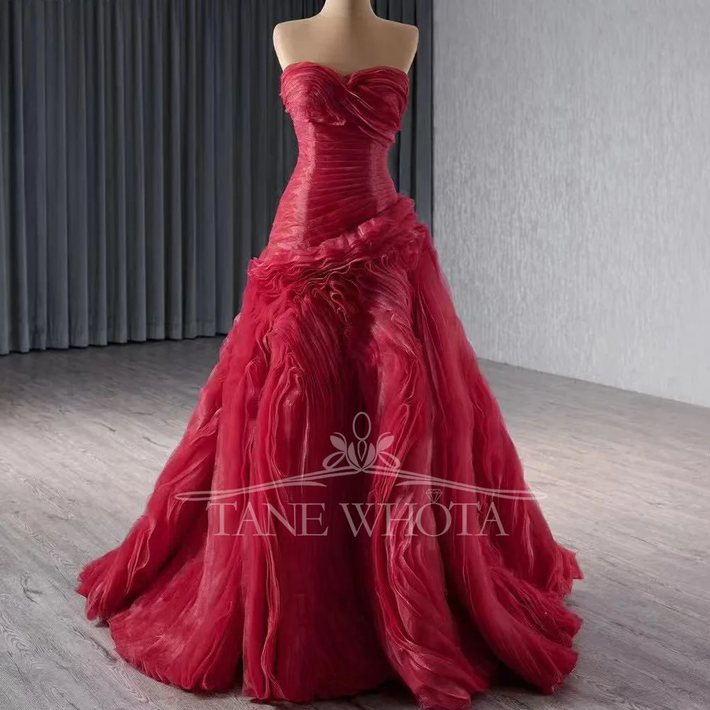 Luxury Red Lace Evening Party Dress Sweetheart Sleeveless A-Line Prom Dress with Lace-Up Back for Women Customized