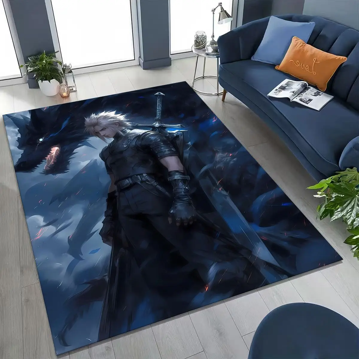 

Cartoon Final Fantasy Sephiroth Cloud Tifa Game Rug for Bedroom Living Room Sofa Home Doormat Decor, Large Non-slip Floor Mat
