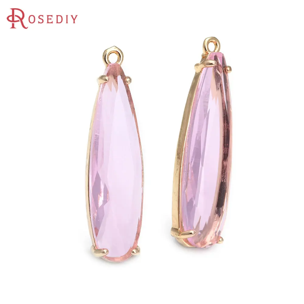 6PCS 8x30MM 유리 긴 드롭 모양의 매력 펜 던 트 쥬얼리와 고품질 샴페인 골드 컬러 황동 Diy 액세서리 만들기