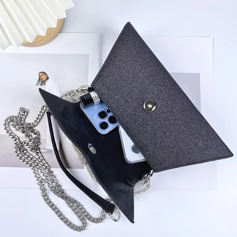 24 New French Bow Diamond Glitter Dinner Bag Mini Square Kelly Chain Hand Shoulder Crossbody borsa da donna