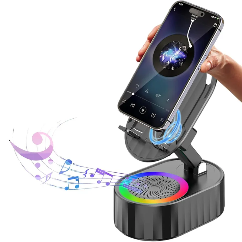 

Складная вращающаяся индукционная подставка с Bluetooth-аудио, зарядкой и атмосферной подсветкой, многофункциональная 5-в-1 для телефона