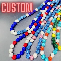 CUSTOM Baseball Sparkle Beaded Necklace - 10mm/8mm Disco Balls - Baseball Player Drip Beaded Necklace - Select Your Team Colors