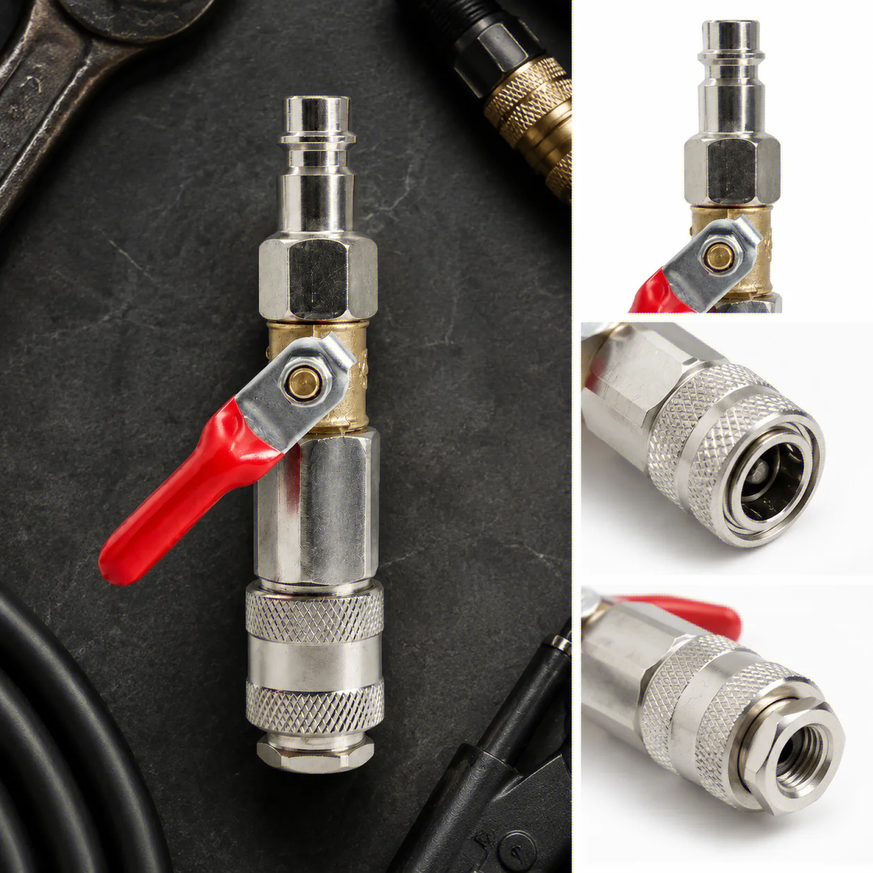 Válvula de esfera pneumática de 1/4 polegada, conector rápido, interruptor liga/desliga, sem vazamento de ar, adaptador de ar para conexões de controle de ar, etc.