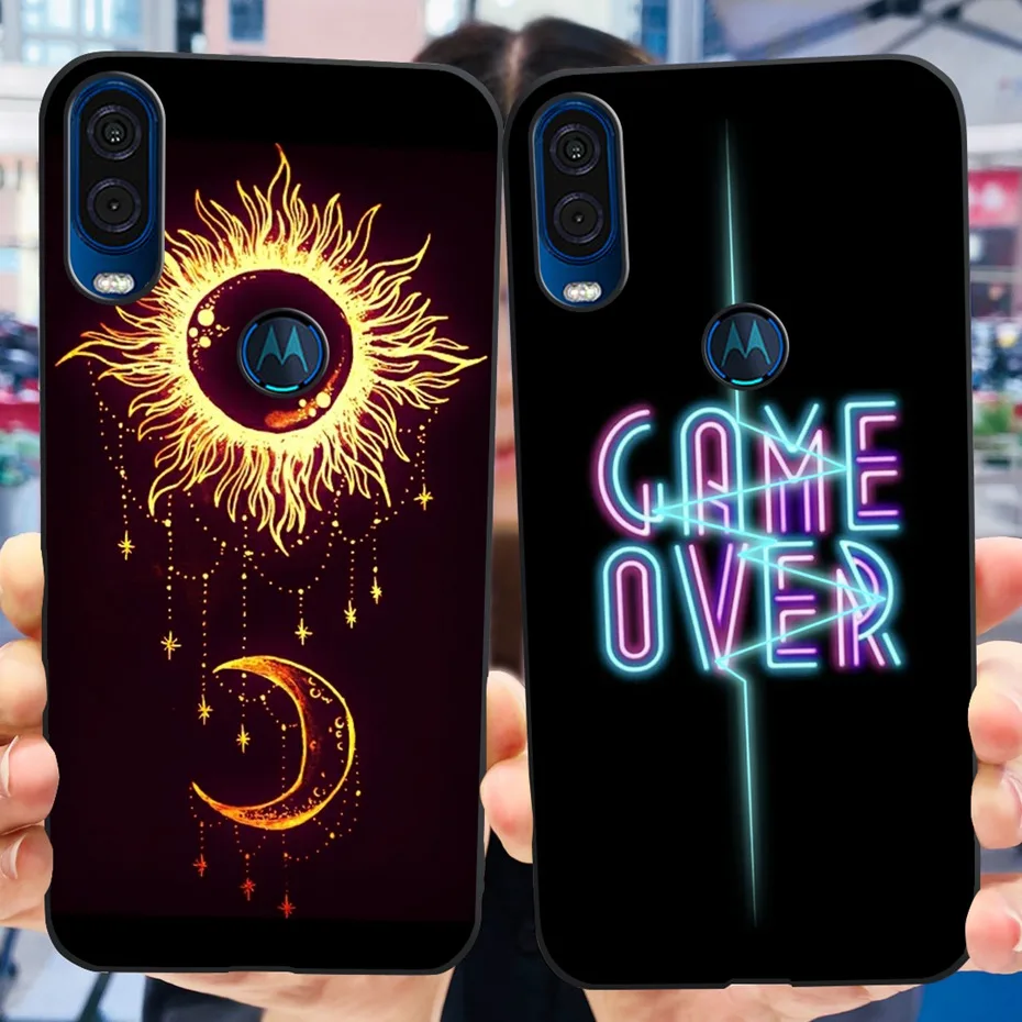 For Motorola Moto One Vision Phone Case Cute Flower Cat Painted Soft Silicone Cover For Motoroal Moto One Macro MOTO One 5G