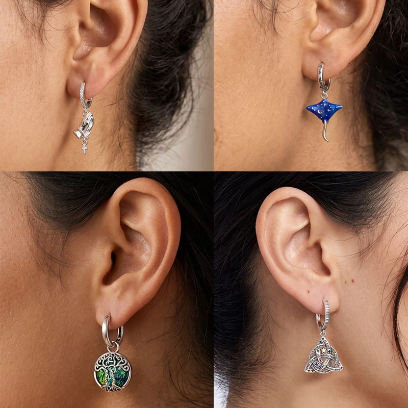 925 Sterling Silber Bunte Creolen Ohrringe mit Erdbeere, Libelle, Sonnenblume, Krabbe, Mantarochen und Lebensbaum als Geburtstagsgeschenk für Frauen – Detail 1