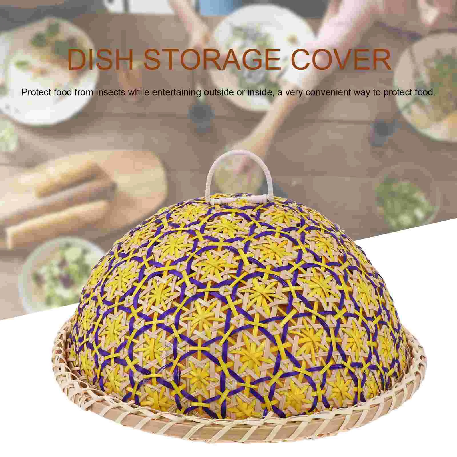 Storage Basket Food Tray Veggie Platter with Lid Anti-mosquito Manual Bamboo Woven