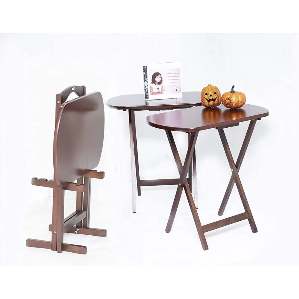 

Rustic Farmhouse Set of 4 Large Tv Trays Snack Eating Tables Folding with Stand Wood Oversize Dinning Heavy Duty Portable