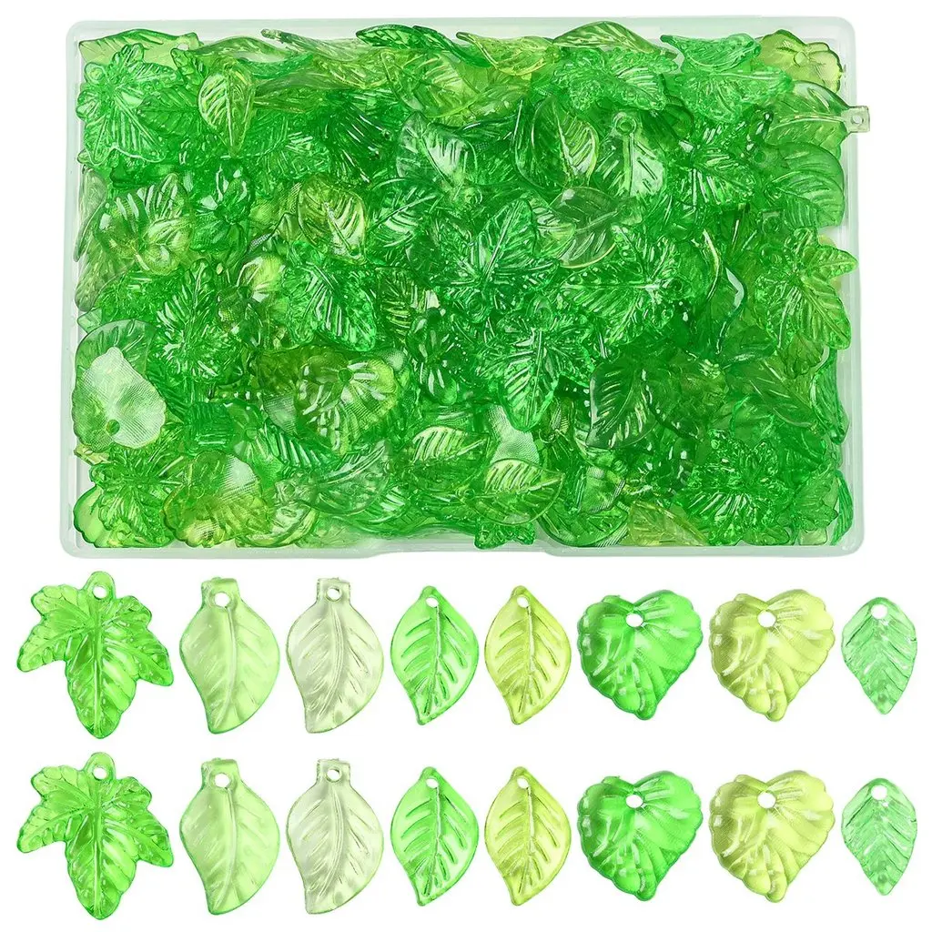 240 piezas de colgantes de hojas acrílicas transparentes de color verde lima, accesorios de bricolaje para pulseras y collares hechos a mano