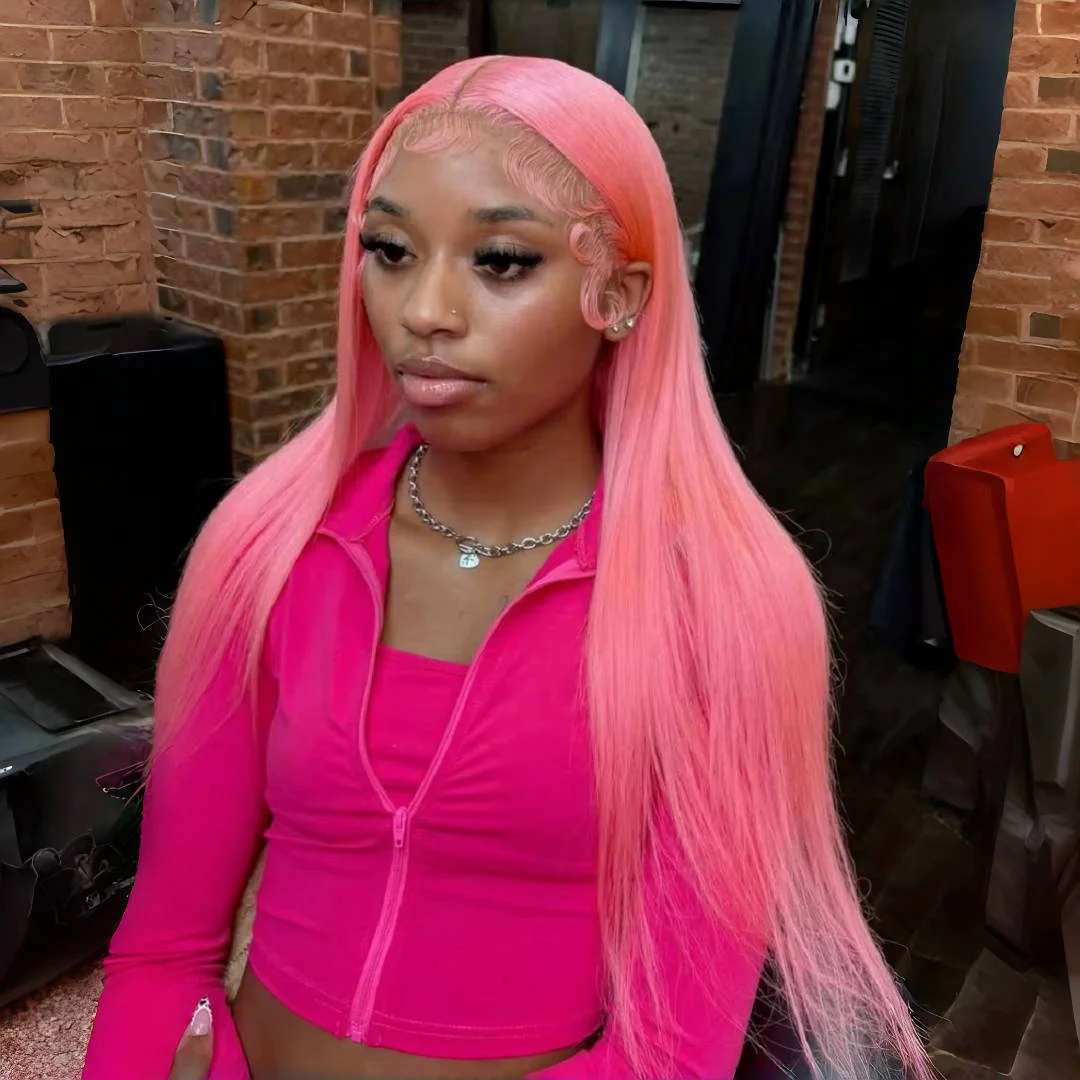 

30 36 Inch Pink Wig Lace Front Wig Human Hair Straight 13x6 Hd Lace Frontal Wig For Women Brazilian Hair Light Pink Colored Wigs