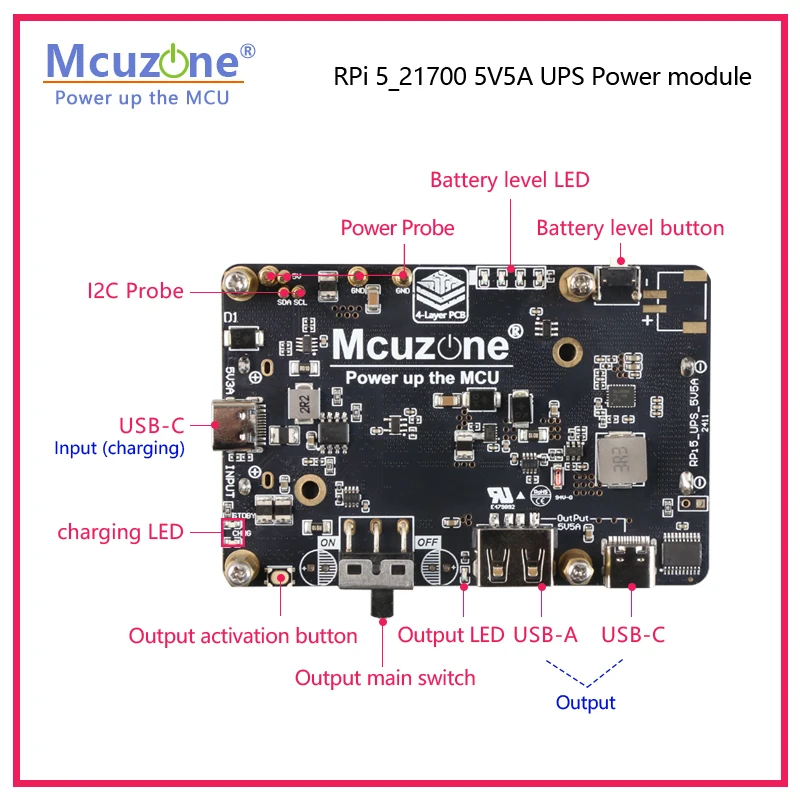 Raspberry Pi 5 5V5A UPS Power module  Output USB-C with PD negotiation function