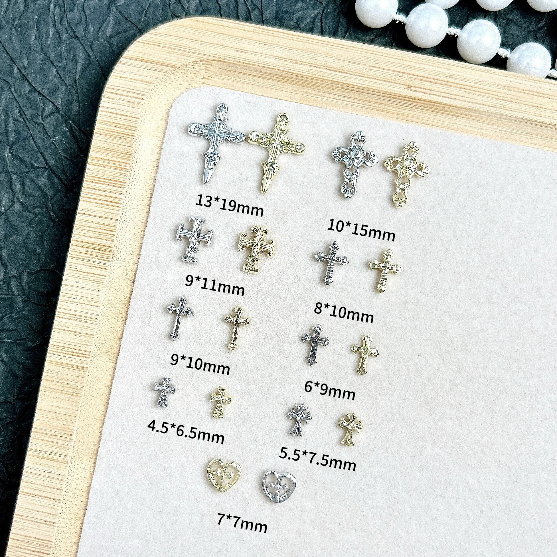 20PCS 3D Creative Exquisite Heart Cross Nail Art Charms Classic Retro Alloy Cross Nail Decorations for DIY Cool Nails Supplies