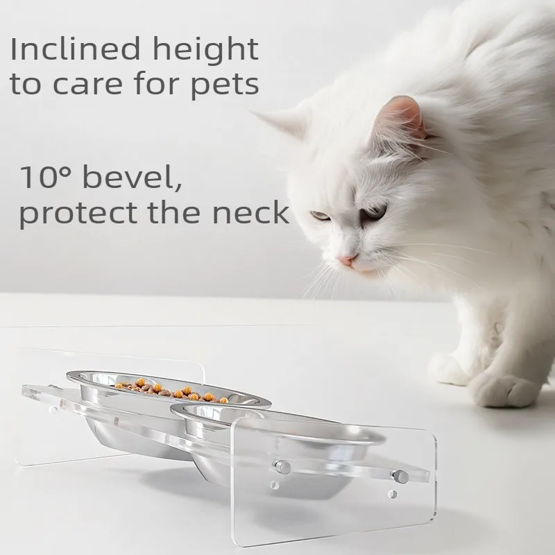 Detachable Pets Feeding Double Bowl Transparent Stainless Steel Cats Bowls Portable High Capacity Dogs Water Bowls Home Pet Bowl