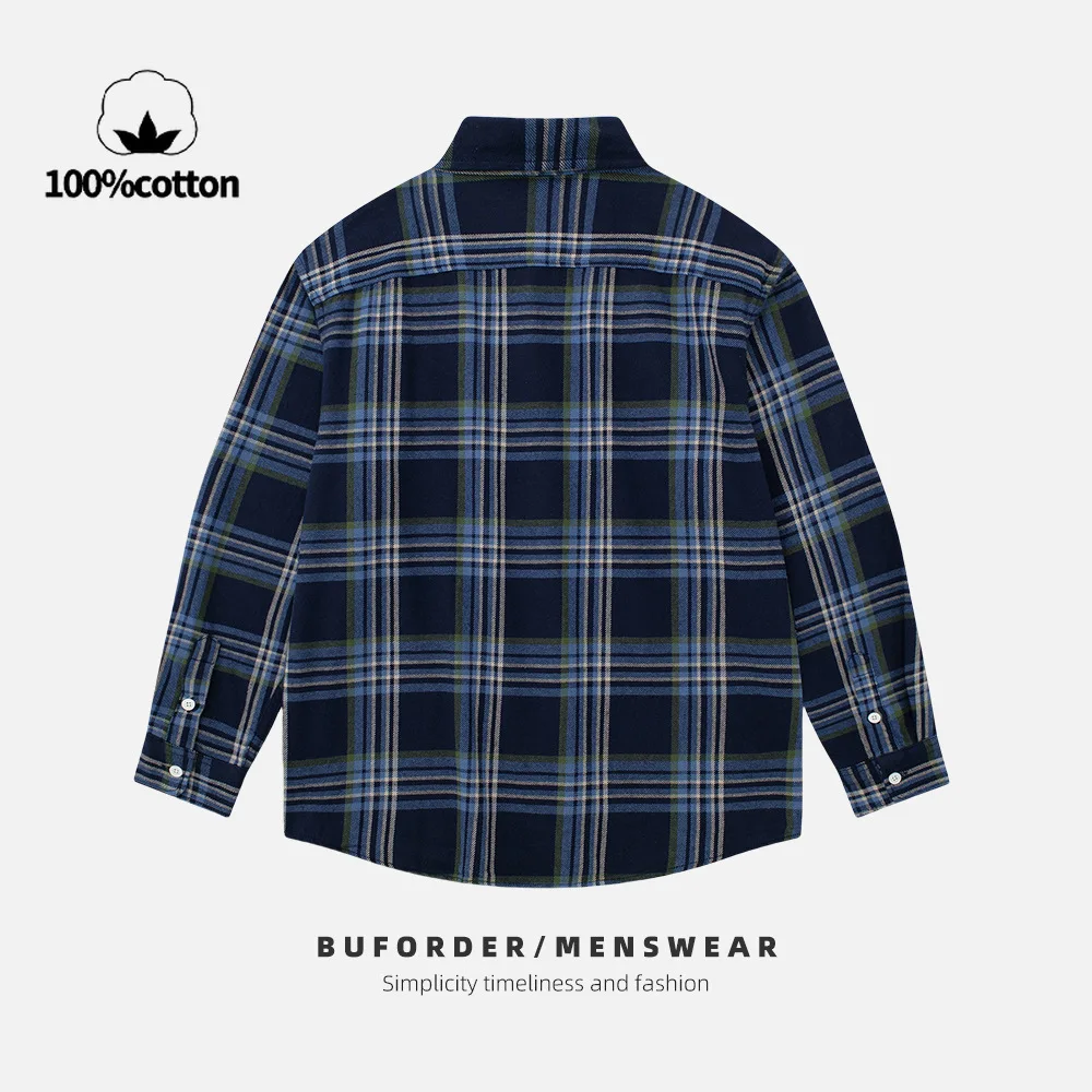 100% Cotton Checkered Long-Sleeve Shirt for Men By BUFORDER/MENSWEAR - Casual Double Pocket Design with Timeless Style
