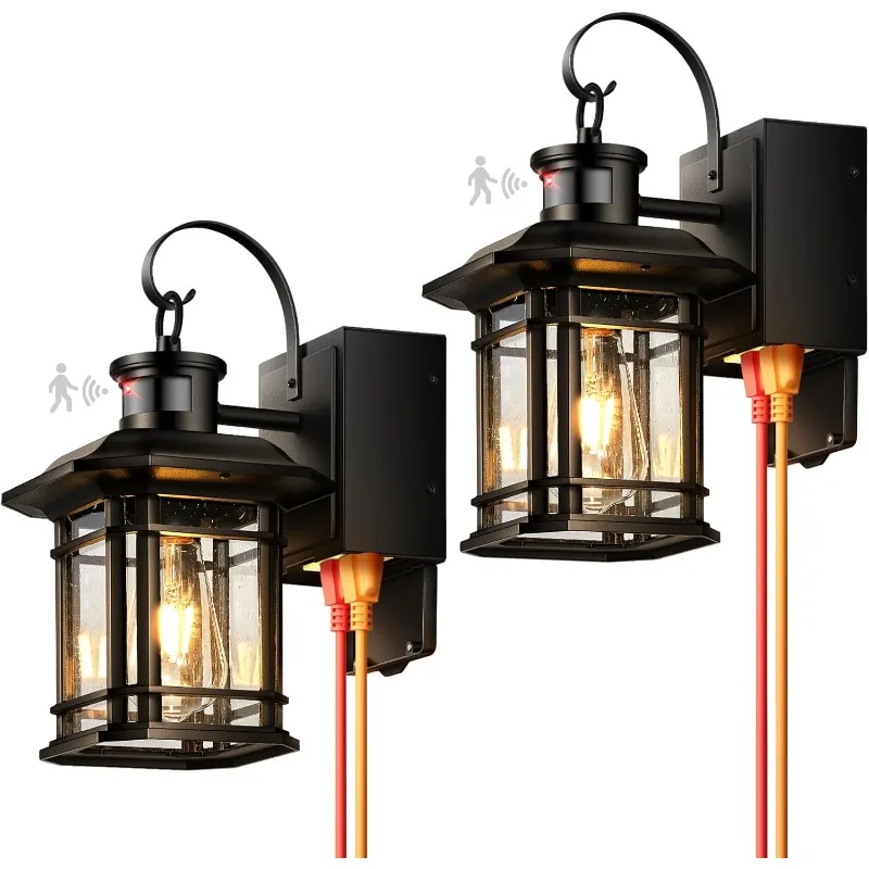 

Комплект из 2 светильников для крыльца с розеткой GFCI, 3 режима освещения, наружное освещение с датчиком движения, уличный светильник от сумерения до рассвета с розеткой