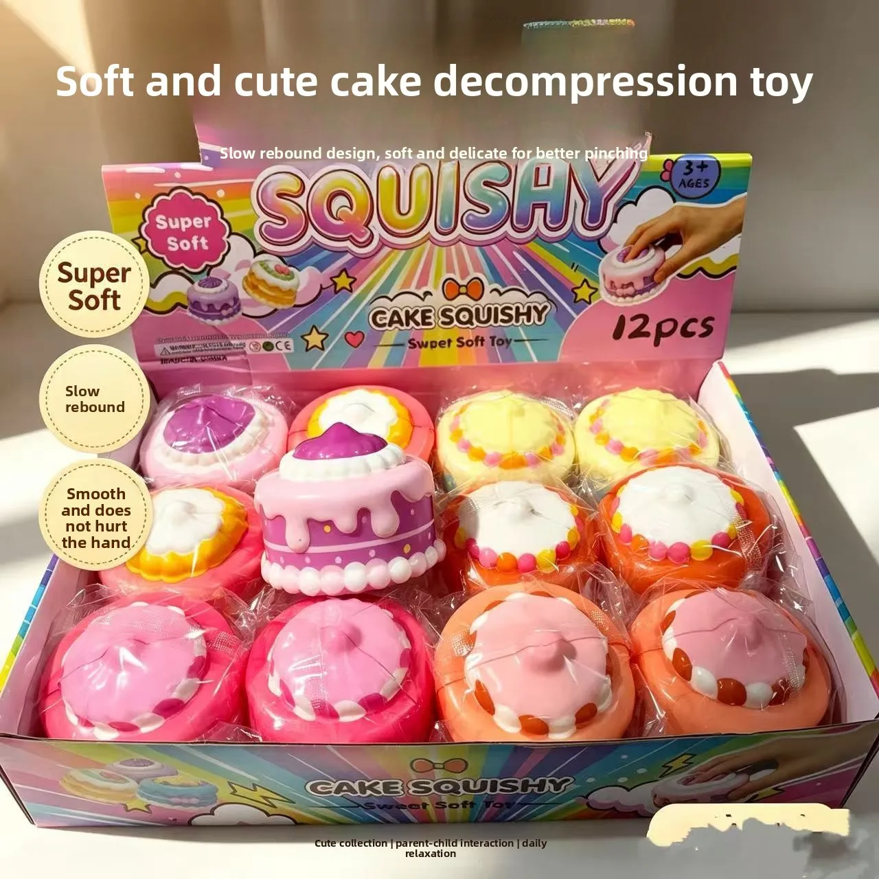 12PCS New Cake Squishy PU Slow Rebound Stress Relief Toy, Simulation Dessert Food Play, Creative Fidget Gift
