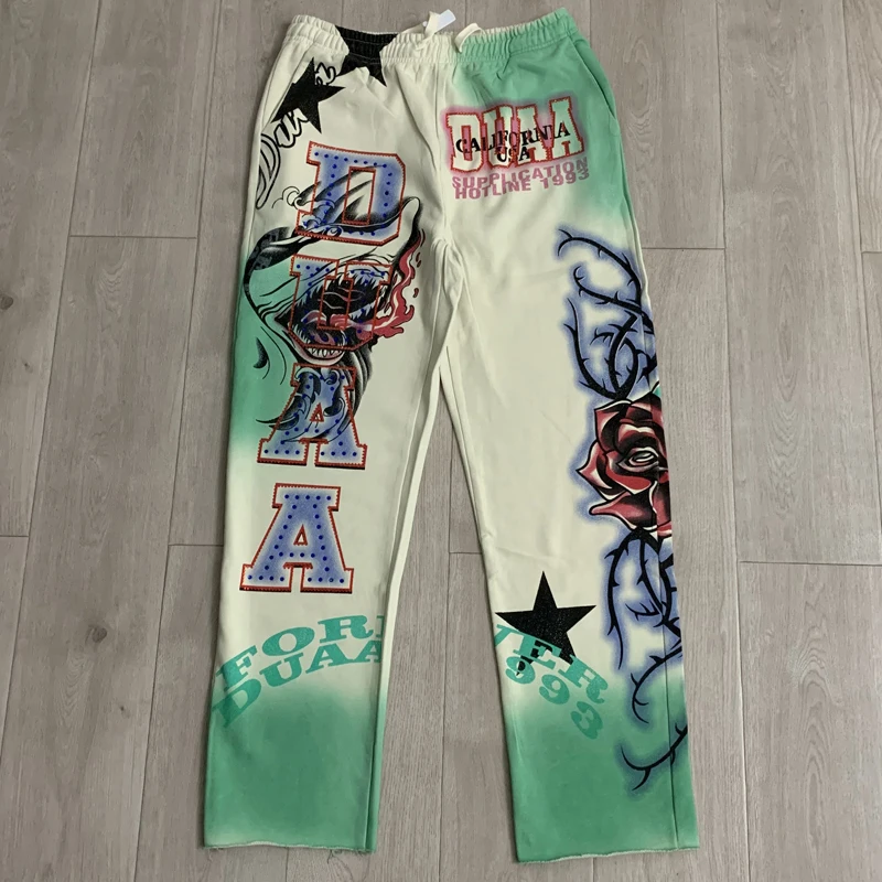 DUAA Pants New High Quality American Style Street Trend Glittering Diamond Hip Hop Duaa Casual Pants Men Women