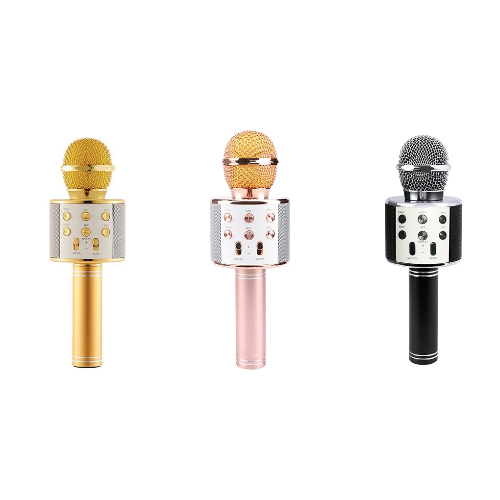 Wireless Karaoke Microphone Bluetooth Handheld Portable Speaker Home KTV Player with Dancing LED Lights Record Function for Kids