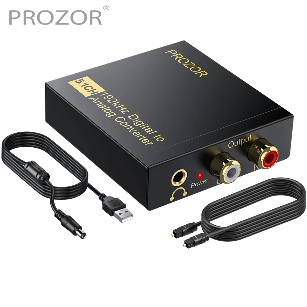 PROZOR 192kHz Digital Optical Toslink SPDIF Coaxial To Analog Audio Converter Decoder RCA 3.5mm Jack Output DAC Audio Adapter