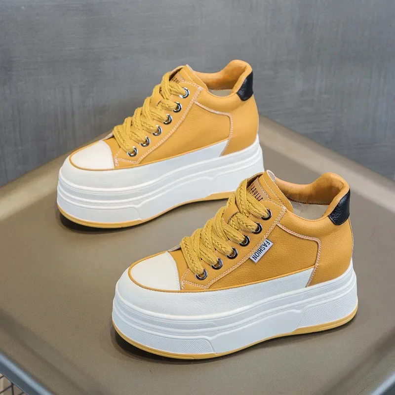 9CM Cow Suede Genuine Leather Women Vulcanized Shoes Platform Wedge High Top Skate Boarding High Brand Heels Casual Stable Shoes view 3