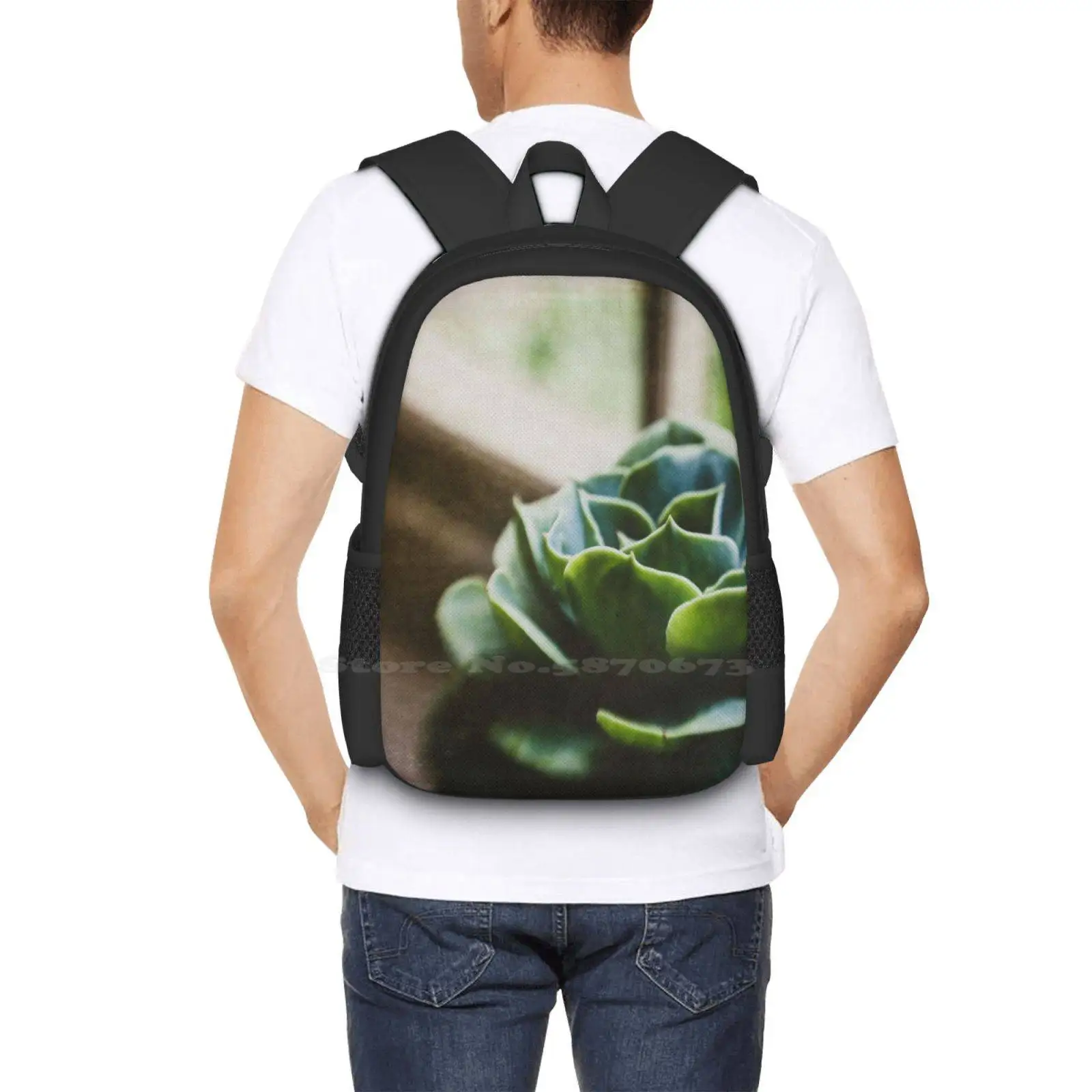 Succulent In The Window Hot Sale Backpack Fashion Bags Succulent Window Ledge Window Sill House Plant Indoors Green Phootgraph