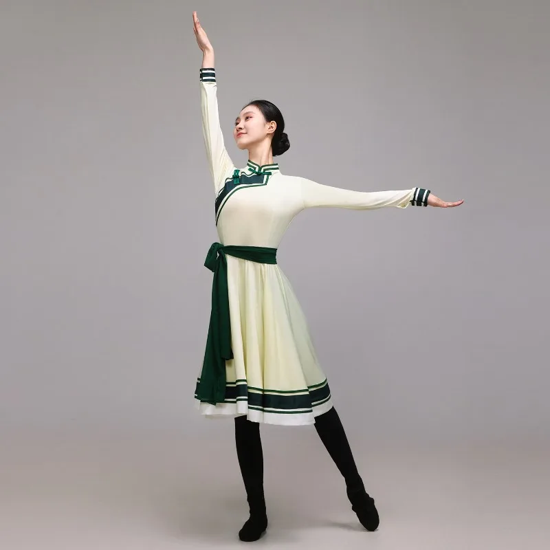 Traje de dança tibetana para mulher tradicional estilo chinês mongol roupas de prática nacional antigo desempenho de palco folclórico