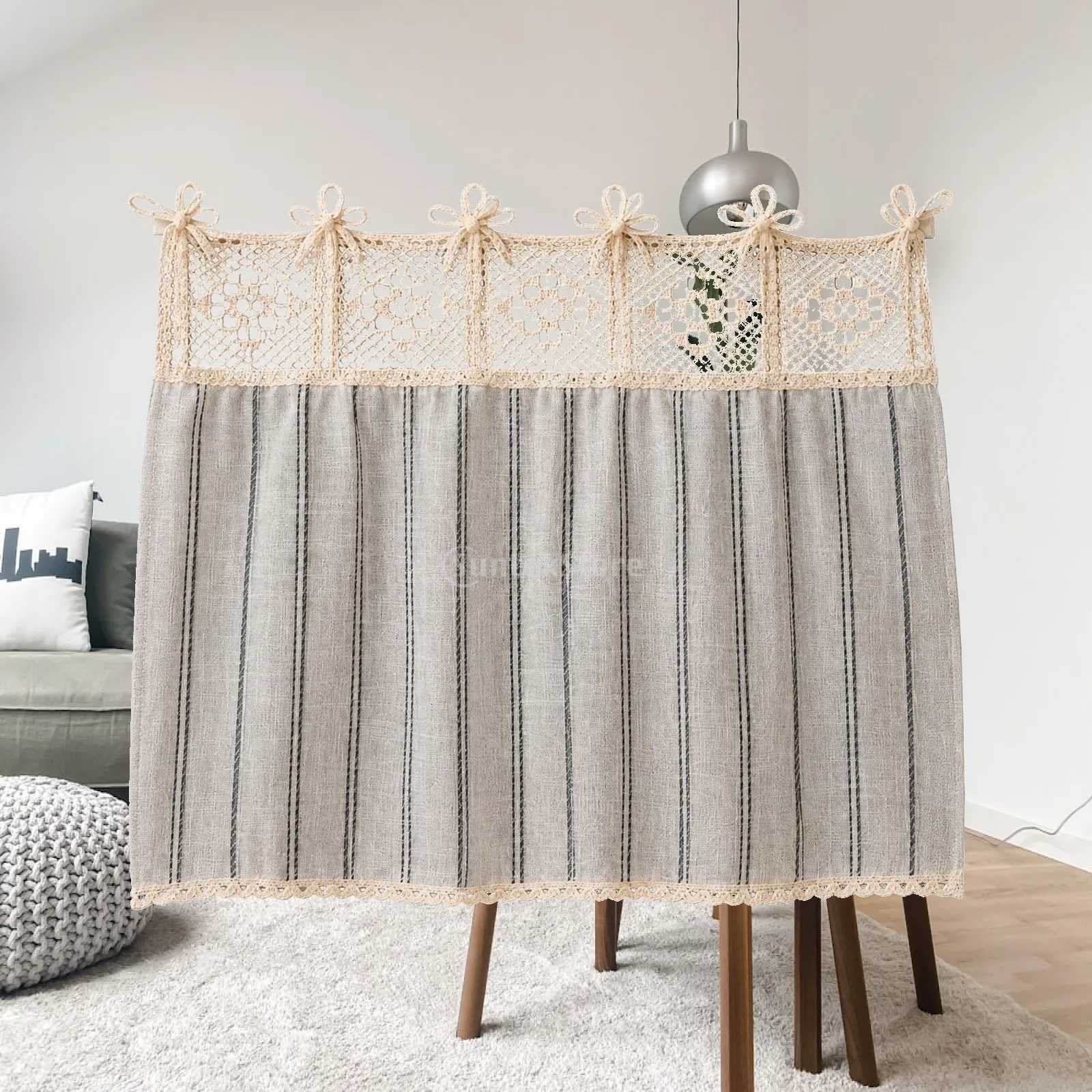 Oven Front Curtain Easy Installation Tie-Top Kitchen Curtain Oven Skirt Breathable Clutter Concealing for Cabinet Fronts