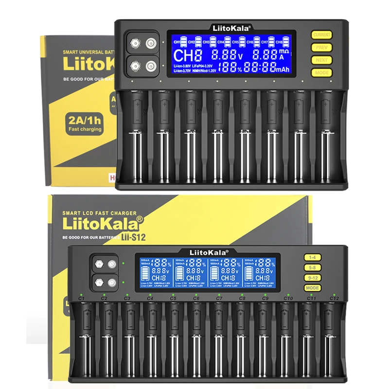 LiitoKala Lii-S8 Lii-S12 18650 Li-ion 3.7V NiMH 1.2V For 18650 26650 21700 26700 18350 AA AAA LCD Battery Charger