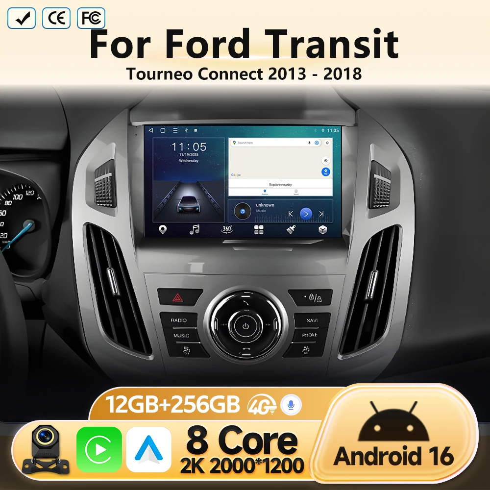 4G Wifi Android For Ford Transit Tourneo Connect 2013 2014 2015-2018 Car Radio Multimedia Video Player GPS Navigation BT No 2din