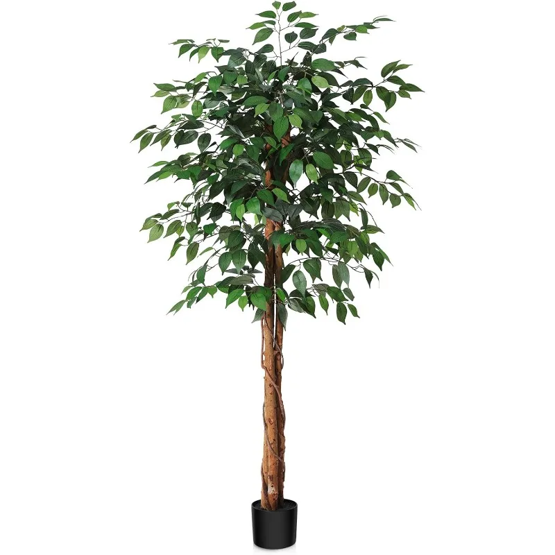 

5ft Artificial Ficus Tree with Natural Wood Trunk, Silk Fake Ficus Tree in Plastic Nursery Pot, Faux Plant for Office Home,