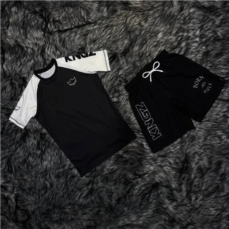 26 year new fast drying Jiu Jitsu anti break in outfit, Jiu Jitsu black and white printed short sleeved shorts, unisex version