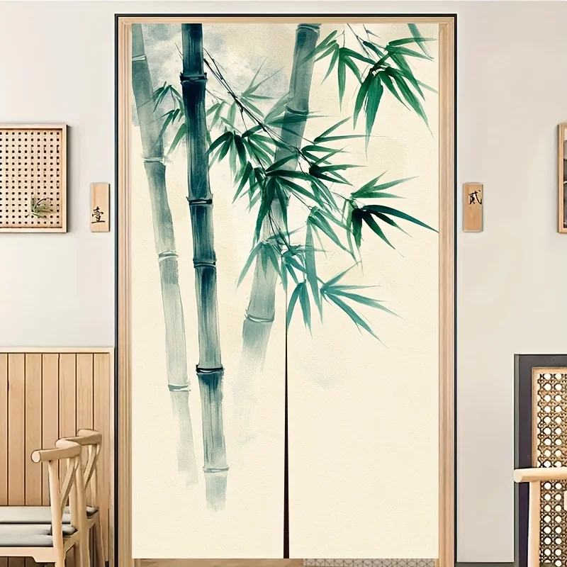 Chinese Bamboo Forest Noren Door Curtain Traditional Nature Pattern for Bedroom Kitchen Living Room Home Decor