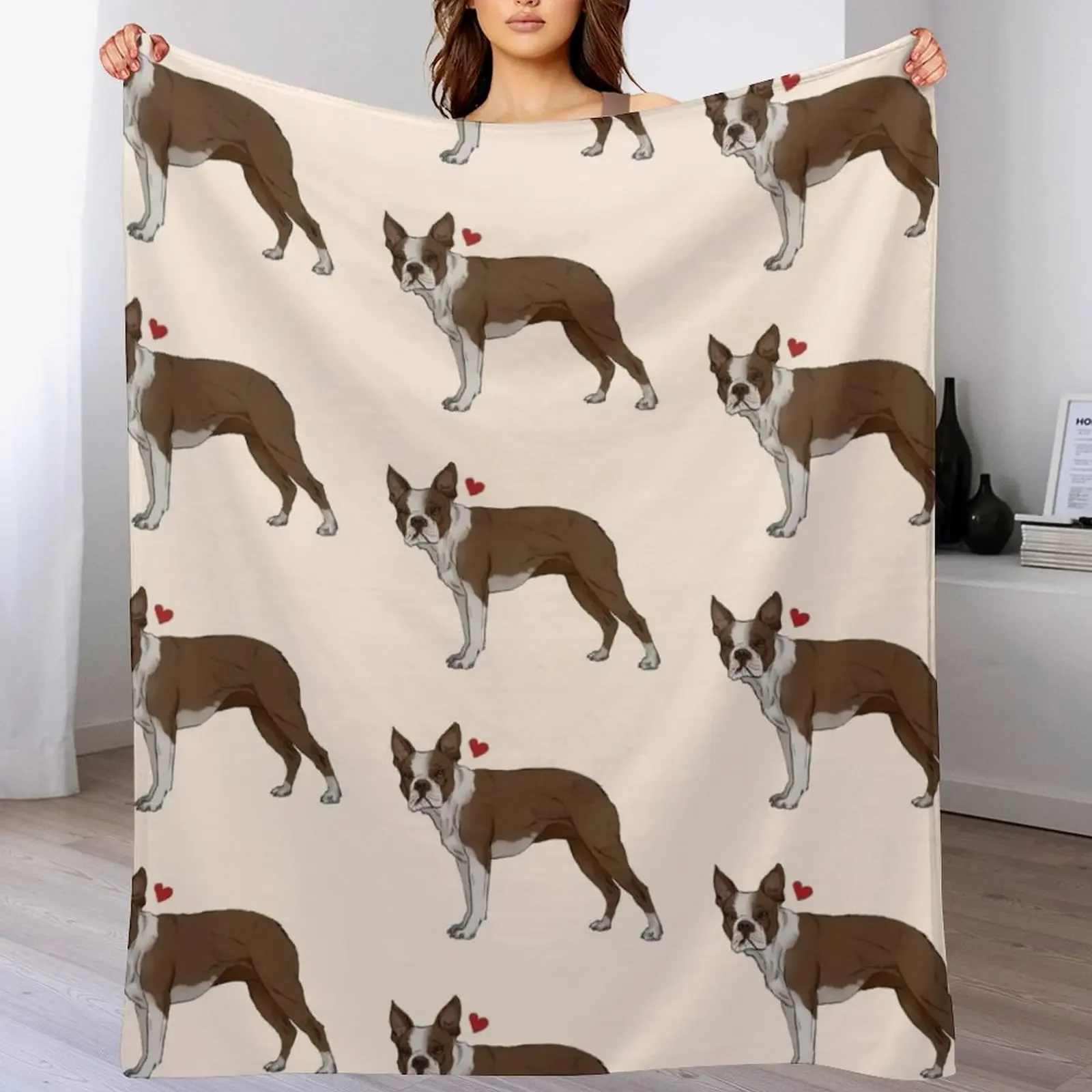 

Brown Boston terrier - cream background Throw Blanket Thins Shaggy Blankets