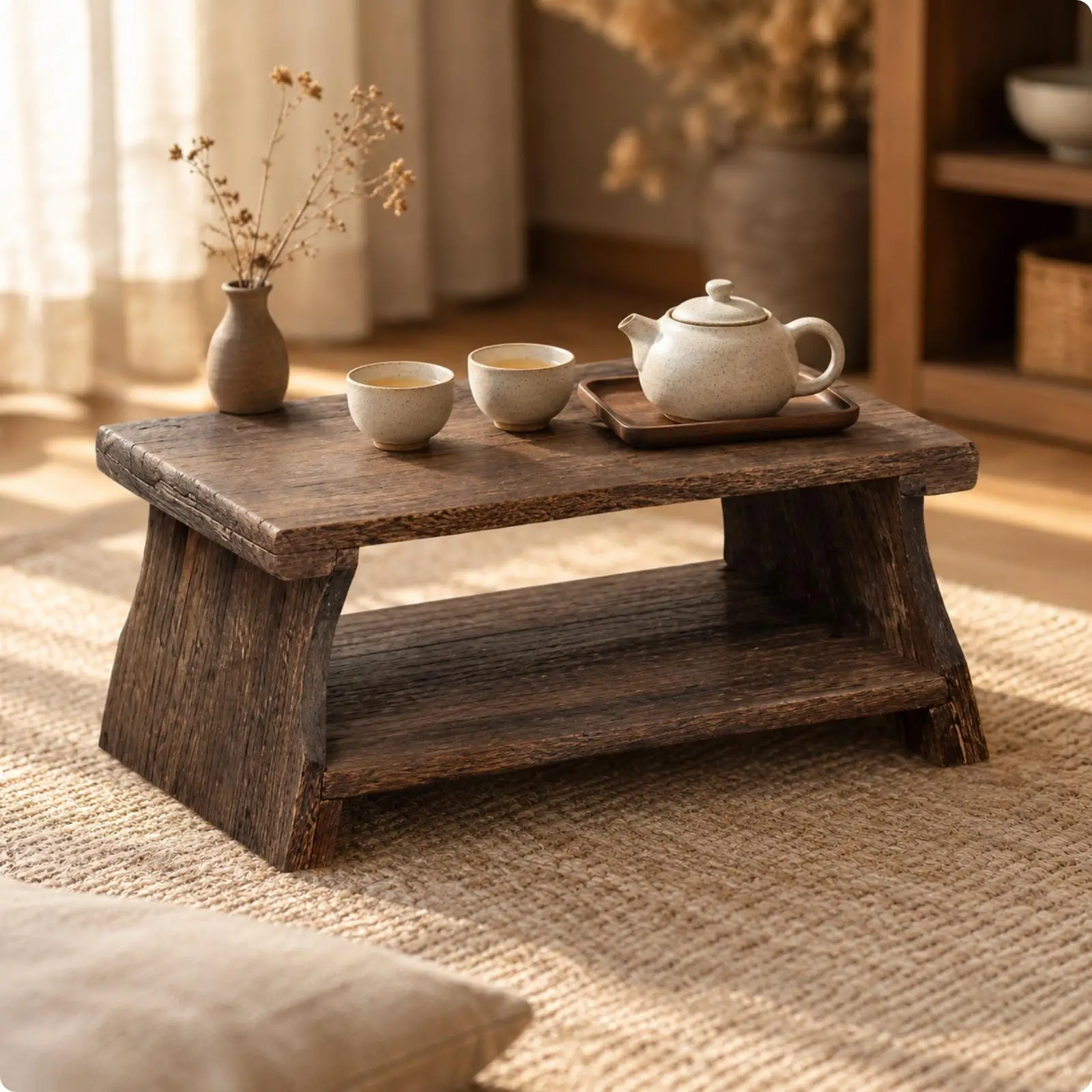 Wooden Living Room Table with Open Storage Shelf for Tea Corner Foldable Portable Compact Furniture