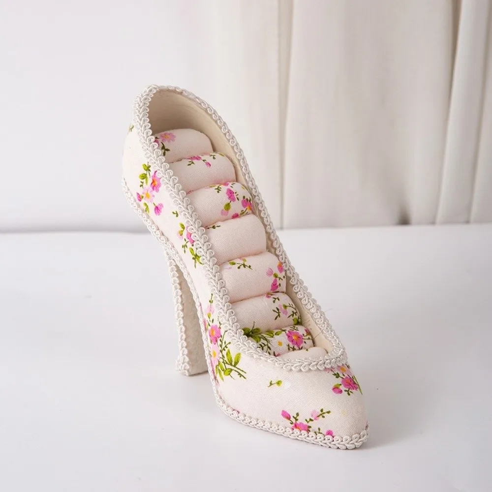 Creative High Heel Shoe Jewelry Holder Pink Lace Floral Print Jewelry Display Stand Vintage Leopard Print Jewelry Display Rack