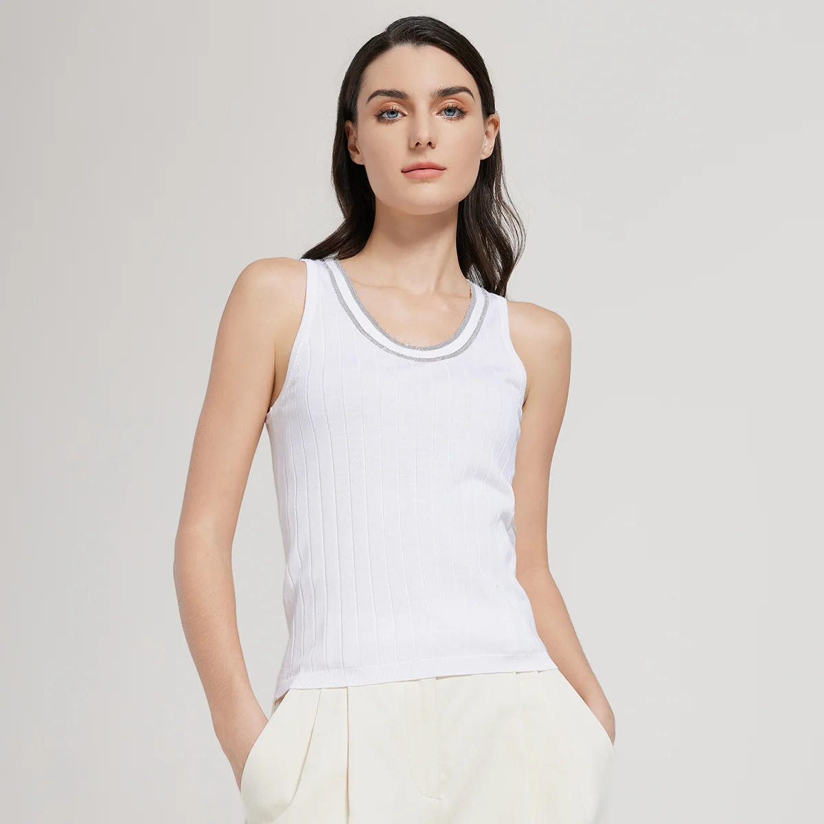 

Pop BC1061 Sleeveless Thin Ladies Jumper Women's Woolen Tops 30% Silk 70% Merino Wool Clothes Knitted Vest Sweater For Women