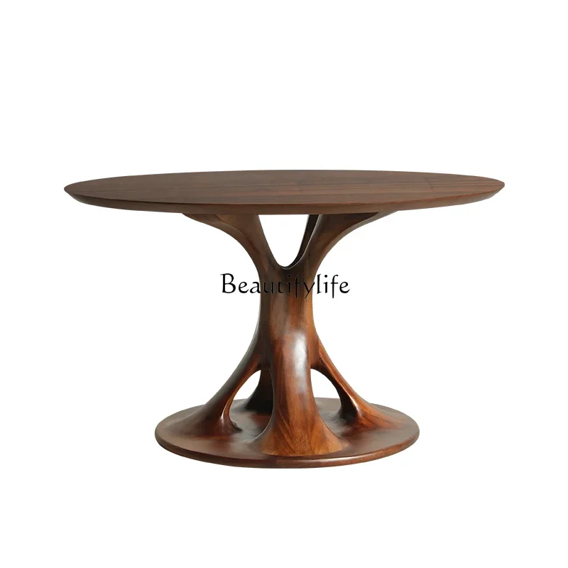 

Walnut dining table High-grade solid wood small apartment household dining table Middle-ancient round