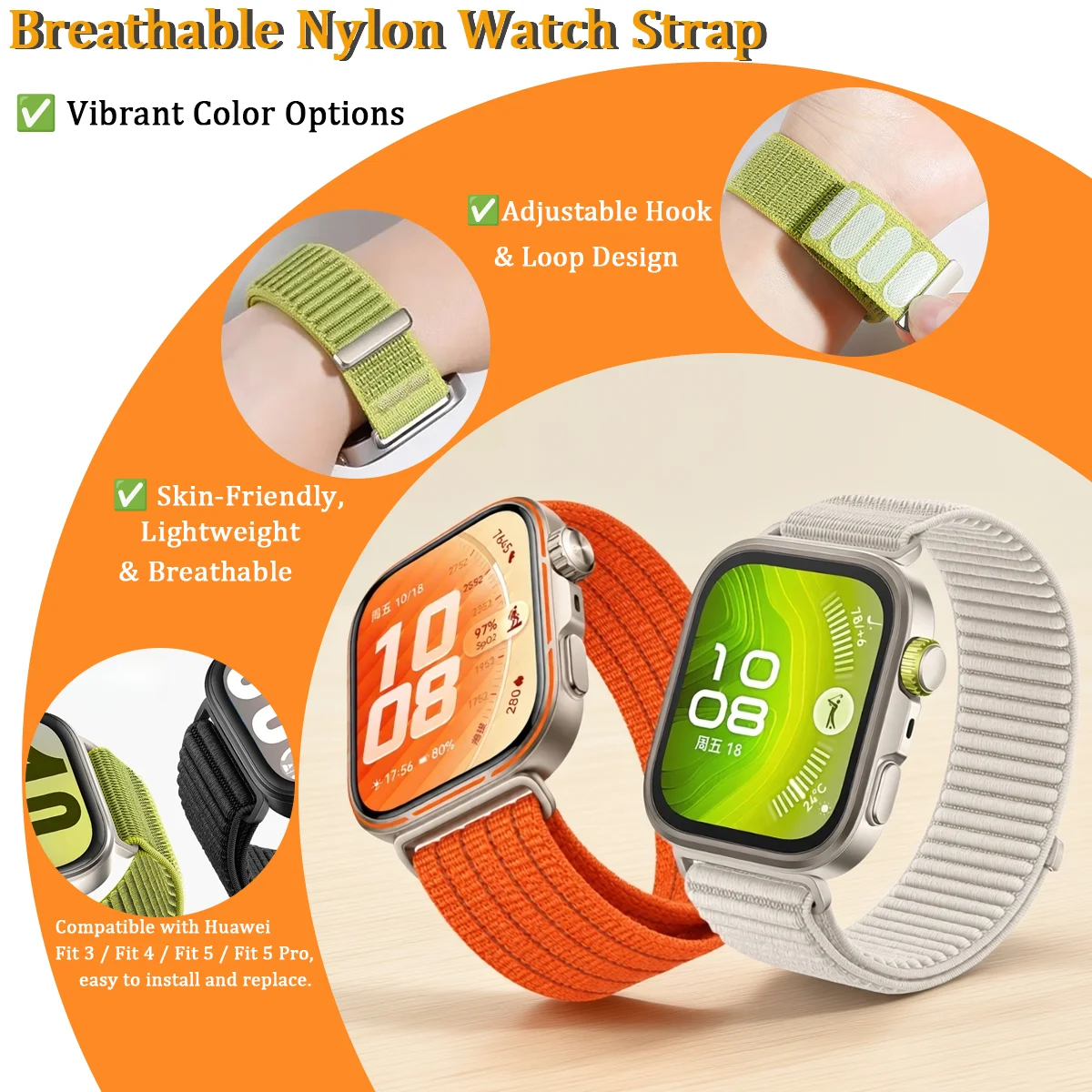 Sports Nylon Loop Strap for Huawei Watch Fit 5 Fit4 3 Braided Comfortable Breathable Band for Huawei Watch Fit 5 Pro Accessories