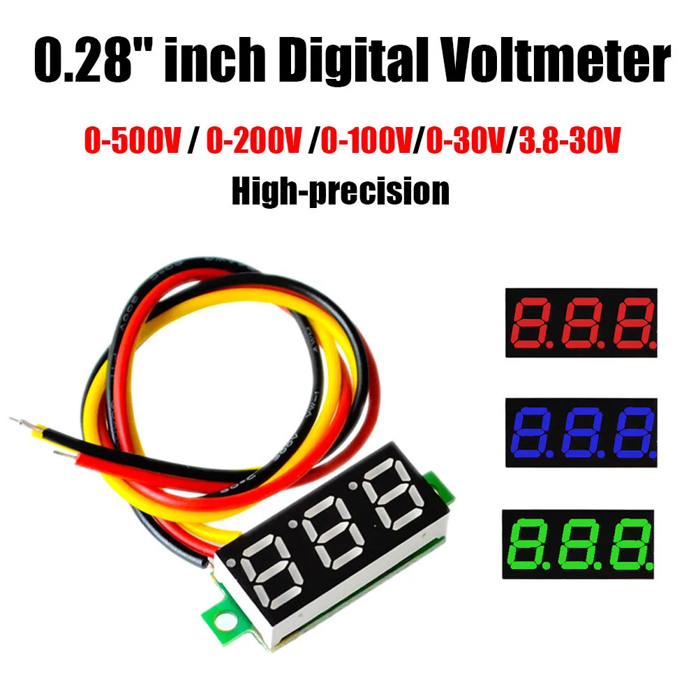 Painel Medidor de Tensão de Alta Precisão Led Voltímetro Digital Monitor de Bateria 3bit 028 dc 500v 300v 200v 100v 30v 5v 12v