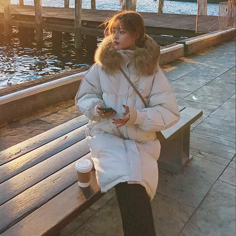 Winter Coat Womens Fur Collar Padded Jacket Warmth Long Parka Jacket Free Shipping Wholesale Plus Size Loose Snow Clothing New