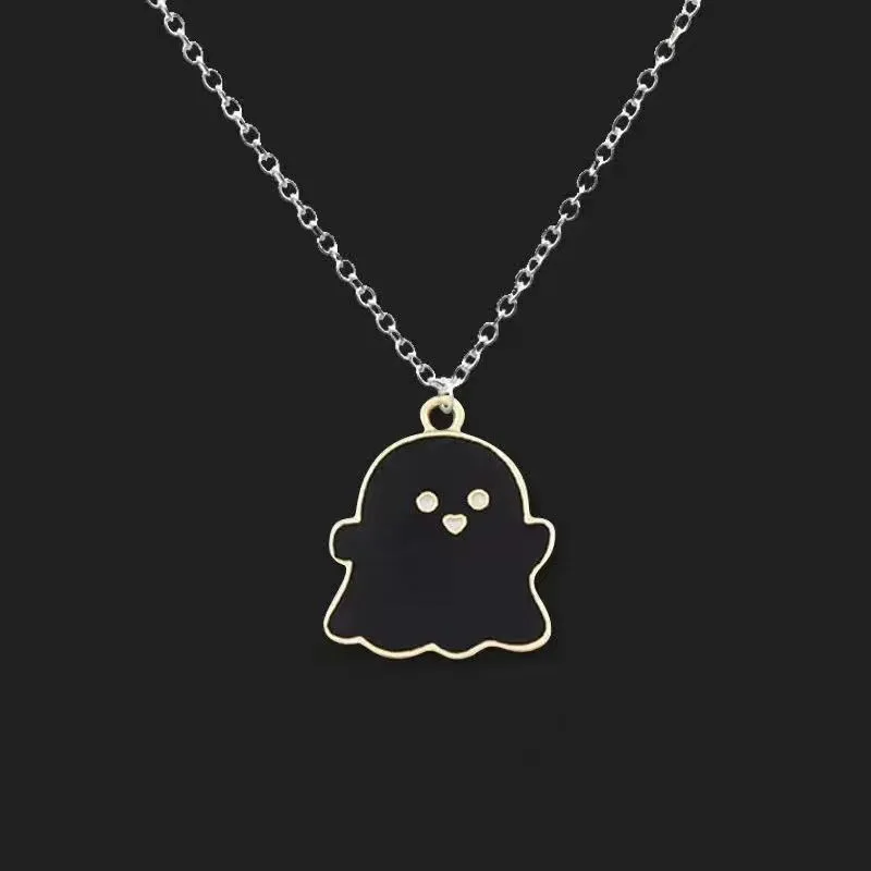 Funny Necklace for Women and Men Halloween Cartoon Ghost Pendant Collarbone Chain Couple Friends Bestie Gift Lovely Jewelry