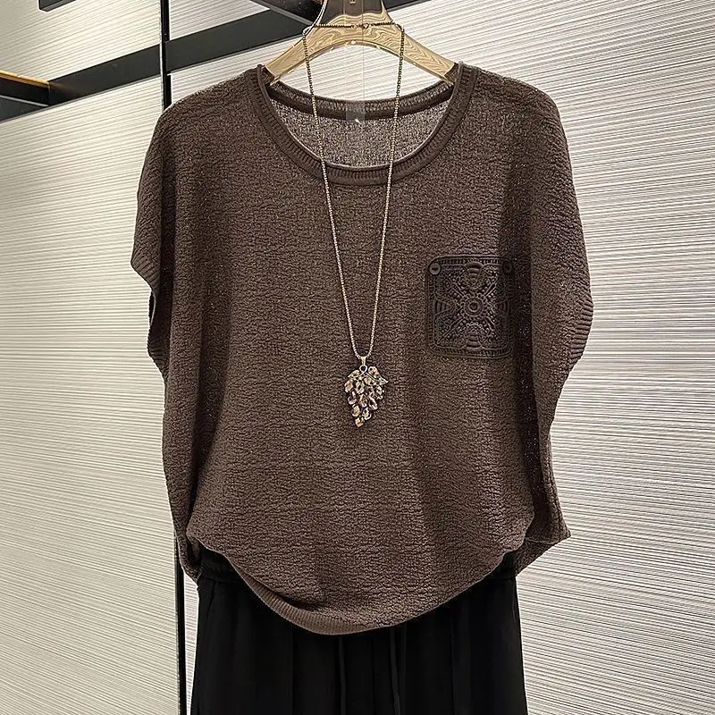 Women Clothing Plus Size O Neck Thin Loose Street Casual T Shirts Summer New Short Sleeve Solid Vintage Tops Fashion Elegant