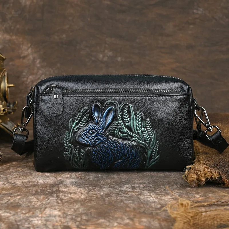 Borsa da donna in vera pelle vintage versatile Johnature 2024 nuove borse a tracolla e a tracolla piccole in vera pelle bovina con goffratura animale